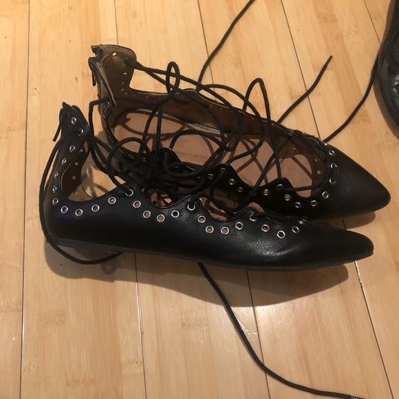 Charlotte Russe Black Lace Up Flats Size 6 - Picture 3 of 6